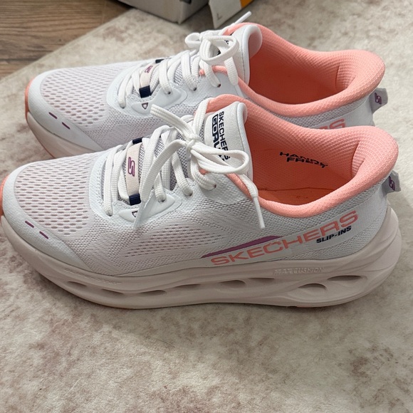 Skechers Women's White and Peach Athletic Shoes - Picture 2 of 8